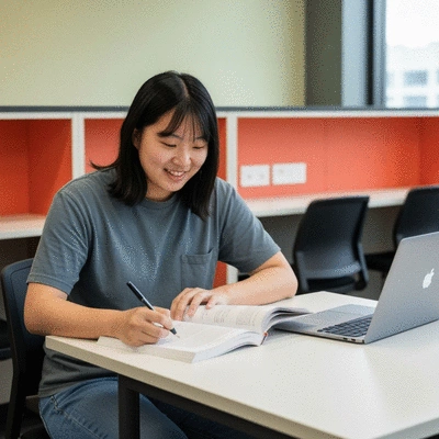 International student studying with affordable resources in Australia