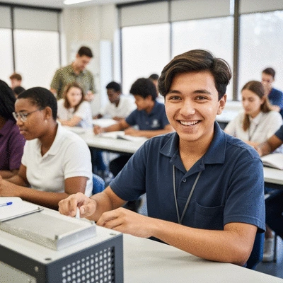Student happily participating in a vocational course in Australia